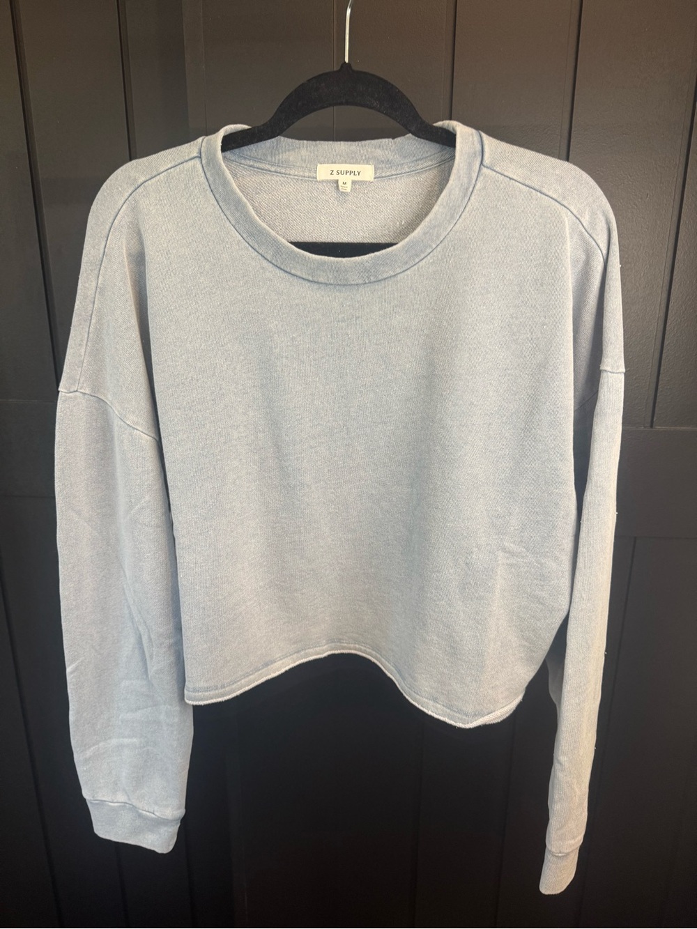 Z Supply Pale Blue Cropped Crew Sweatshirt